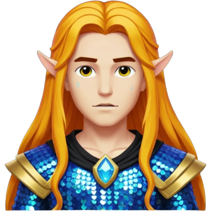 Ares from Lore Olympus with long amber hair, amber sequin outfit emoji