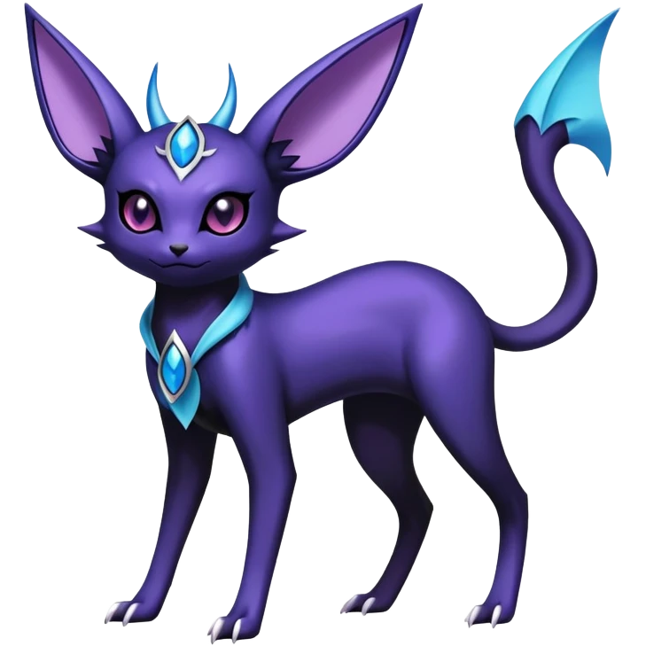 Shiny Exotic Badass Royal Mysterious Gothic Noibat-Espeon-Umbreon-Pokémon-Fakémon-hybrid-creature (full body) with horns emoji