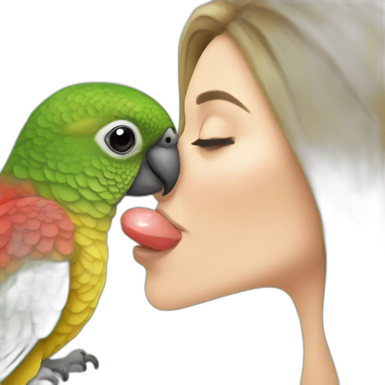 Green cheek conure kissing woman emoji
