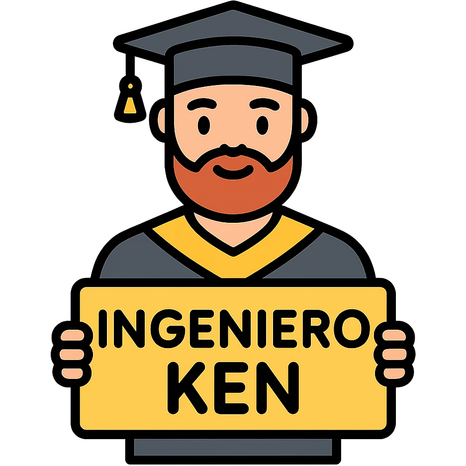 graduado universitario clásico con barba, birrete y toga, sosteniendo un cartel que dice INGENIERO KENY, estilo icono colorido, líneas limpias, fondo neutro emoji