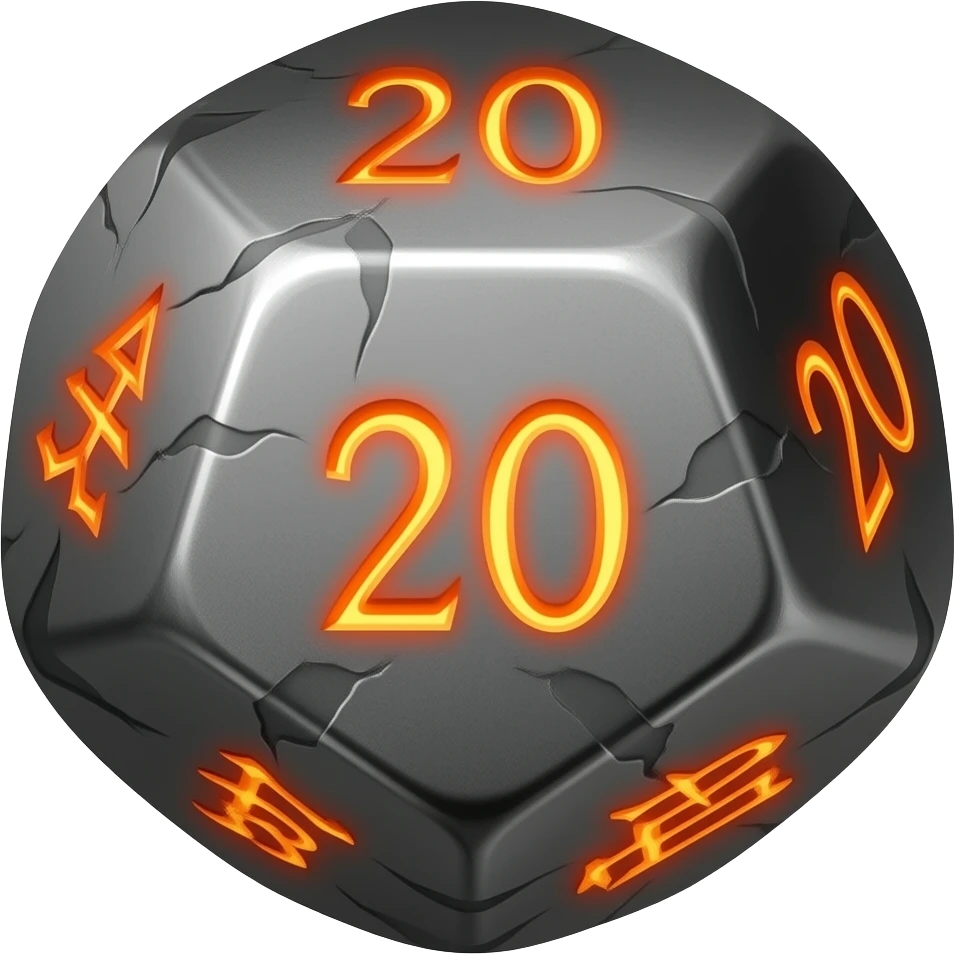 menacing 20 sided dice glowing red and gold emoji