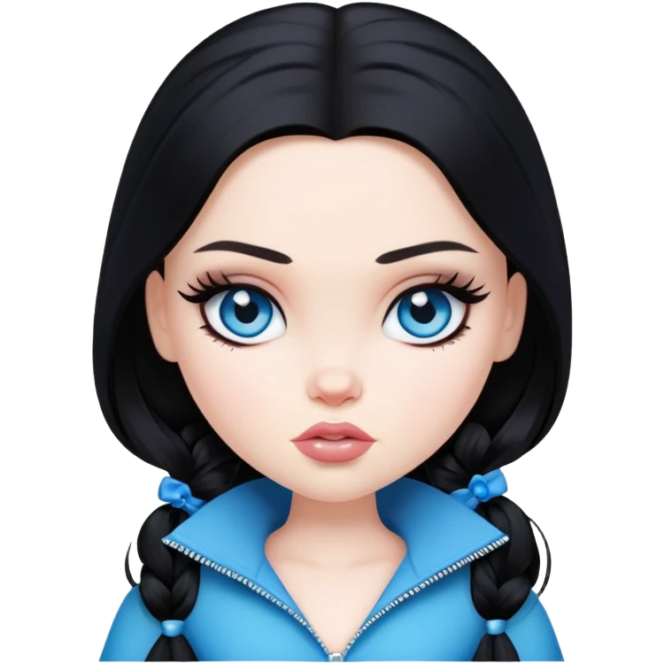 pretty bratz baddie, pale skin, black hair blue eyes emoji
