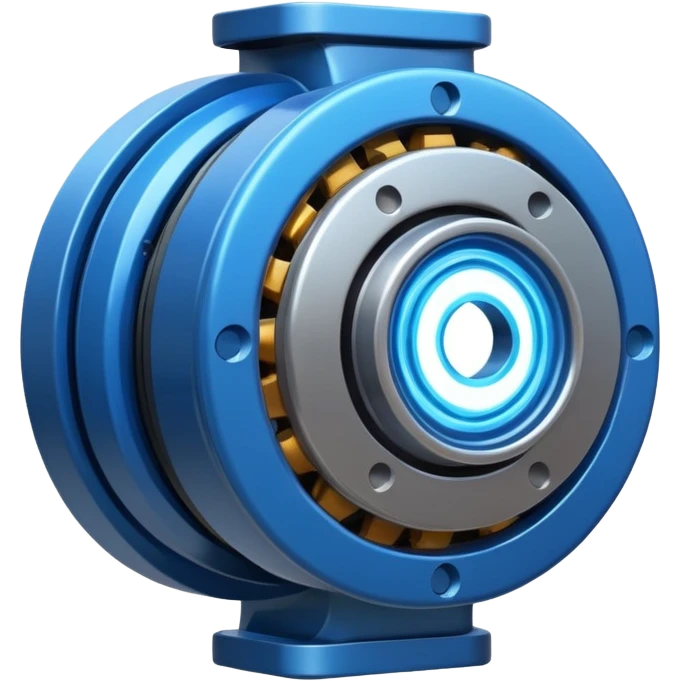 Powerful modern engine emoji, thick industrial metal body, rotating inner parts, glowing energy core. emoji