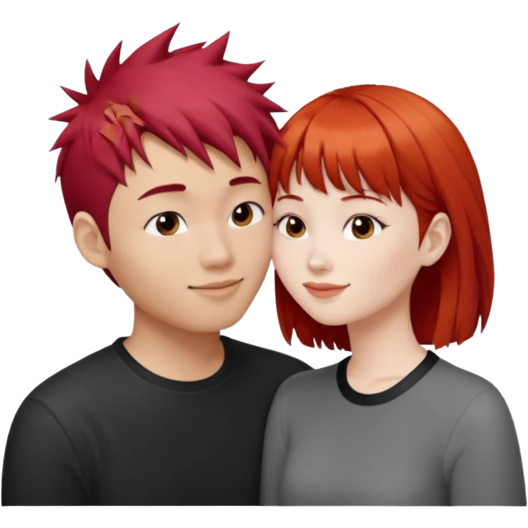 Asian Spiky short red hair  guy kissing redhead white girl with bangs emoji