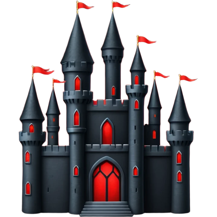 iOS sticker, dark castle, black walls, red windows, minimal fantasy emoji