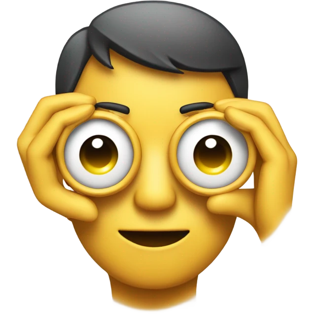 An emoji making a gesture by forming circles with both thumbs and index fingers, placing them around the eyes like binoculars emoji