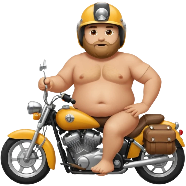 Fat man riding motorcycle without shirt with hairy body wearing a helmet emoji