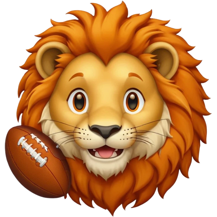 smiling lion with a football, playful and clear emoji