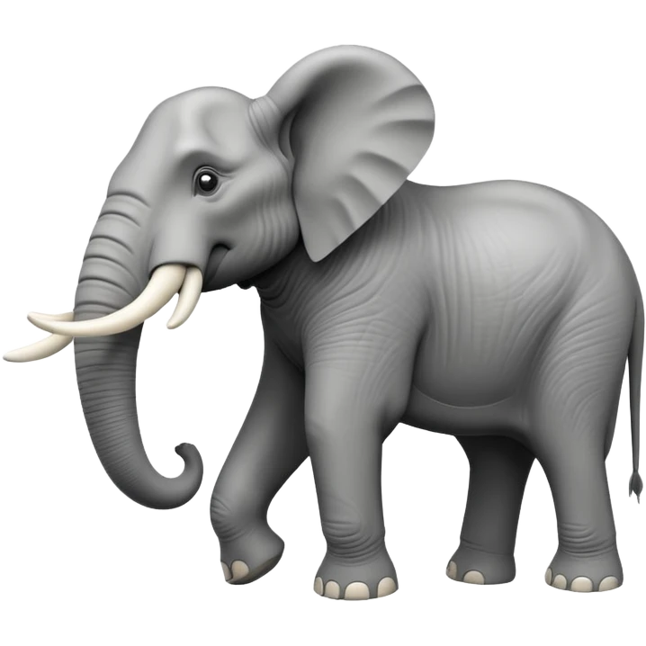 A giant 3D cartoon elephant in side view, towering and muscular, long tusks forward, thick textured skin, dust swirling around, strong sunlight and dramatic shadows, Memoji-style but intense and powerful. emoji