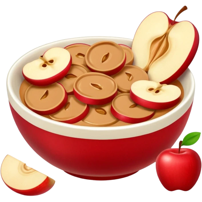apple slices pieces in bowl with peanutbutter emoji