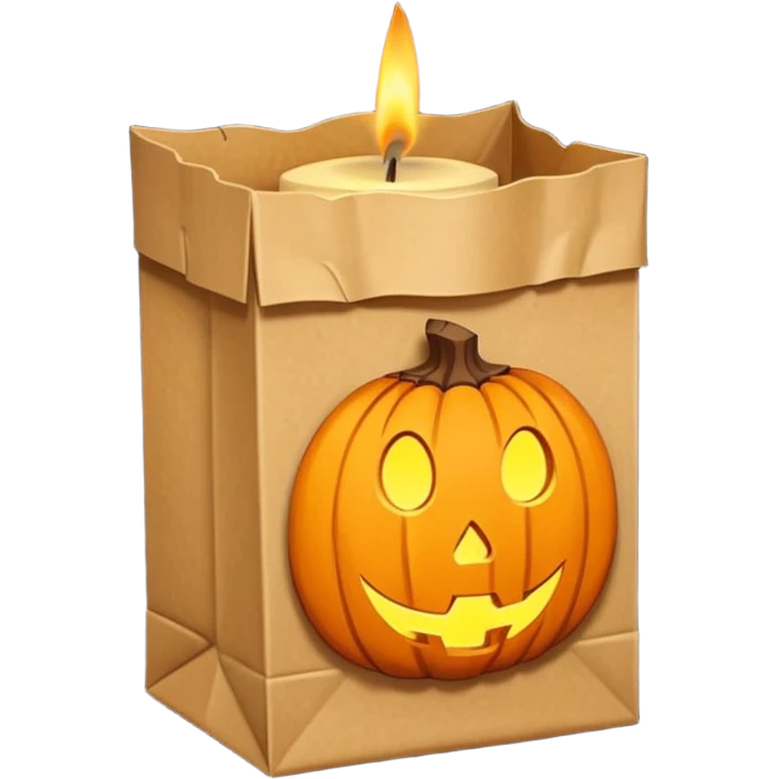 Halloween brown paper bag cutout with candle inside emoji