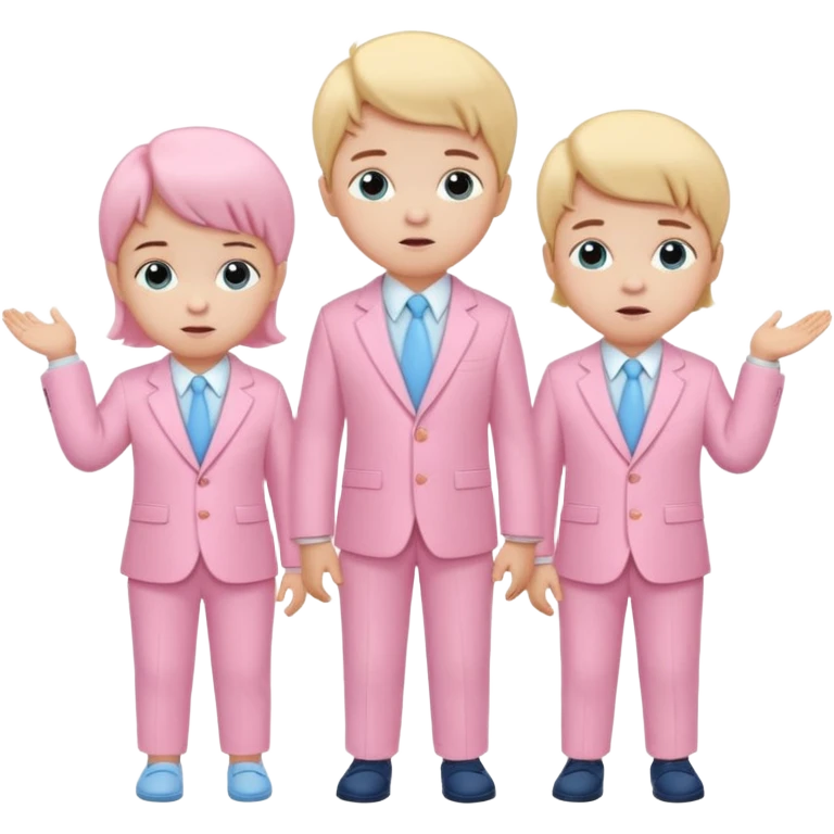 triplet toddlers with two girls in pastel pink clothes on each side and a boy in pastel blue suit in the middle emoji