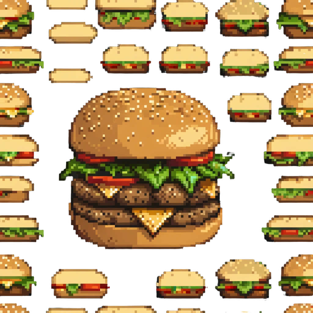 pixel art of sesame seeds on a burger bun emoji