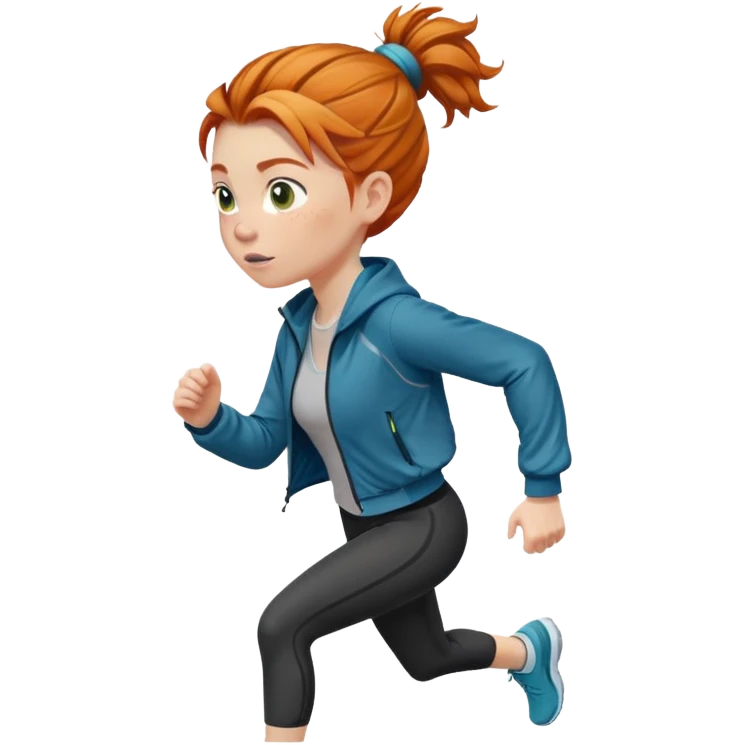 Ginger girl jogging with jacket messy bun emoji