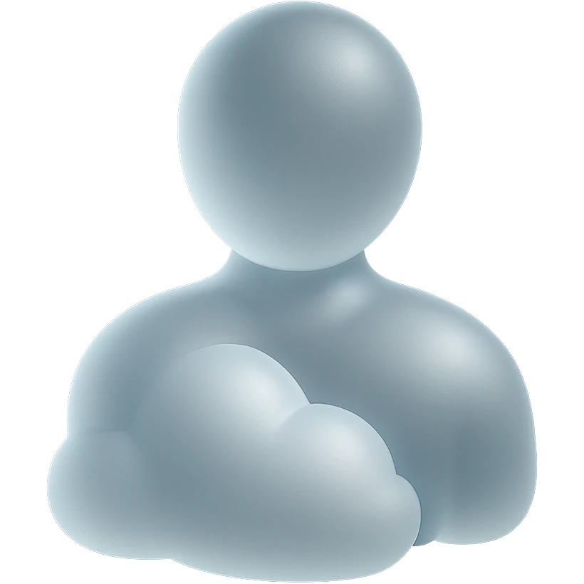shoulder up, person made of convex white clouds, front view, matte glass style emoji