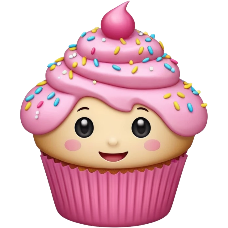 cute cupcake with pink icing and cute face emoji