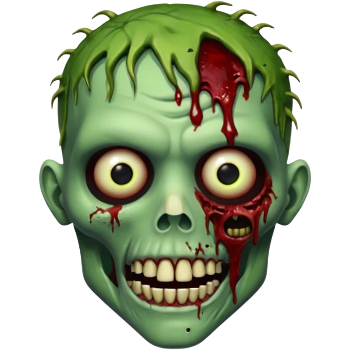 Realistic zombie head, decaying green skin, blood, missing teeth, horror style, no background



 emoji