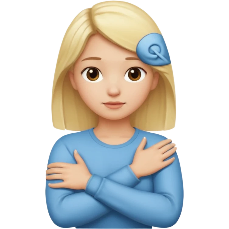 blonde girl arms crossed holding neck emoji