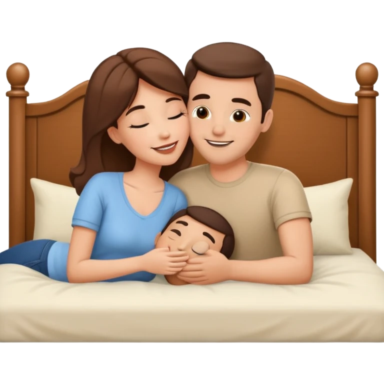 Wife kissing husband and laying both on bed emoji
