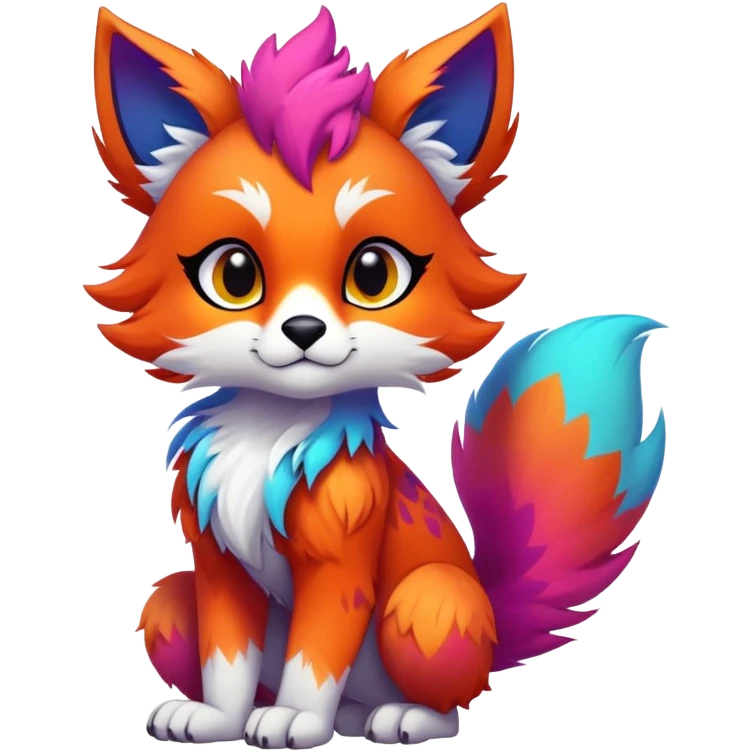 Neon-colored multi-colored cute cool exotic Falvie-Fionbri-fantasy-creature-fursona, full body, with sharp markings emoji