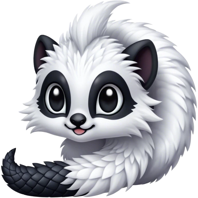 Fantasy-fantasy creature, black ears, no Scapha, black long scaly tail, big eyes, black eyes, white fur, black claws, cute, adorable, nostril holes emoji