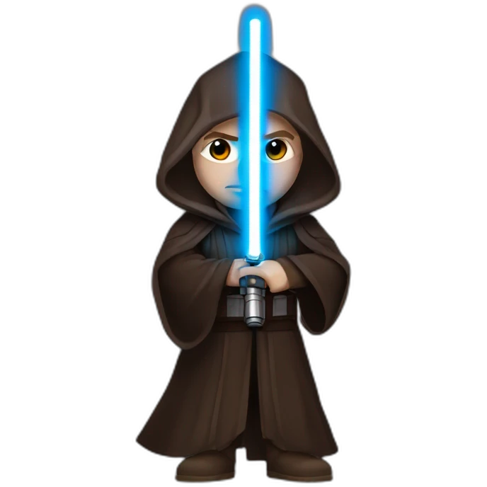 Dark side anakin skywalker (sith eyes) (brown hooded robe) (portrait, front facing) (blue lightsaber) emoji