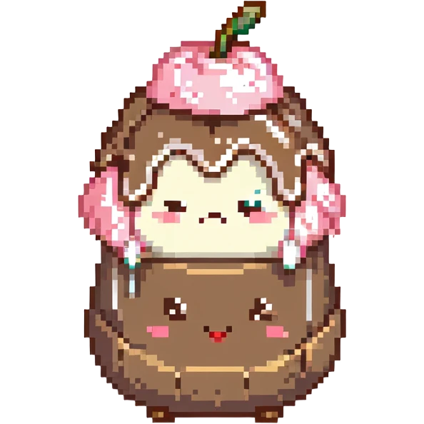 shy pudding with blushing cheeks, cherry on top, creamy soft background emoji