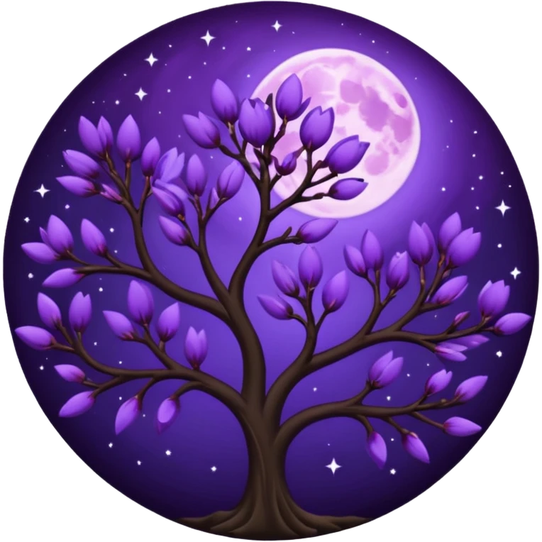 dark purple blossom with a purple Moon emoji