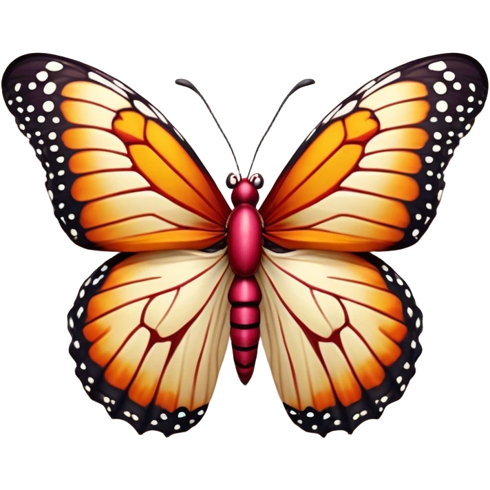Cinematic Realistic Comical monarch Butterfly Portrait Emoji, Head tilted dramatically with an exaggeratedly amused expression, featuring striking, vividly detailed ruby wings with bold, playful patterns and wide, expressive eyes brimming with humorous disbelief, rendered with lifelike texture and vibrant natural hues, high shine, dramatic yet playful, styled with an air of cheeky garden mischief, soft glowing outline, capturing the essence of a spirited and over‐the‐top red butterfly that looks ready to flutter its way into viral fame! emoji