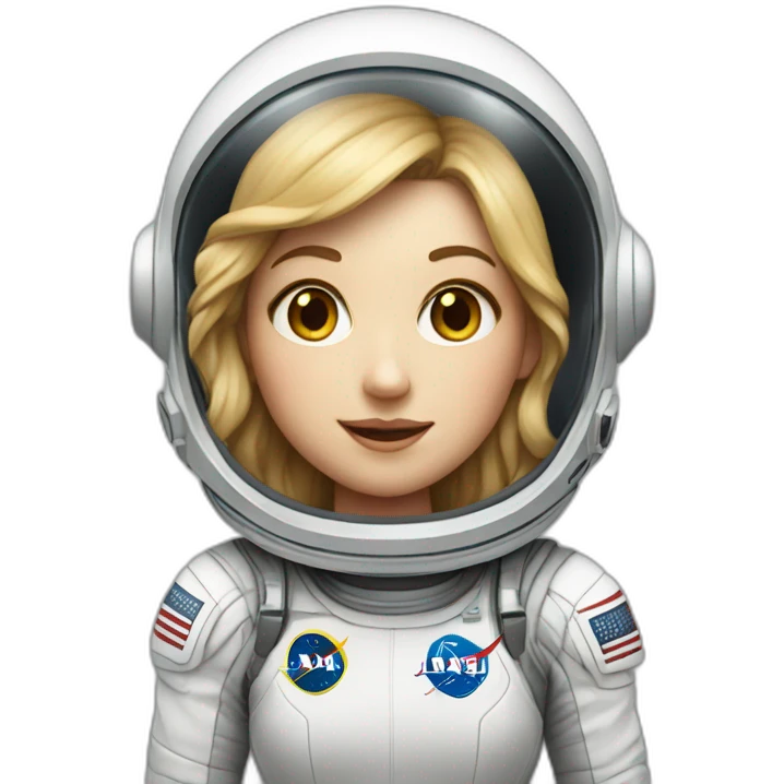 a white girl with an astronaut helmet, apple emoji