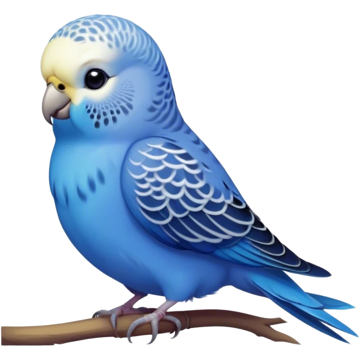 Cinematic Noble Blue Budgie Portrait Emoji, Poised and regal, with a petite, delicate build and a smooth, well-groomed fur of vibrant blue feathers, deep-set soulful dark eyes, Simplified yet sharp and sophisticated features, highly detailed, glowing with a soft, dignified glow, high shine, intelligent and charming, stylized with an air of elegance, focused and attentive, soft glowing outline, capturing the essence of a watchful and confident avian companion, so majestic it feels as though it could flutter out of the screen with effortless authority! emoji