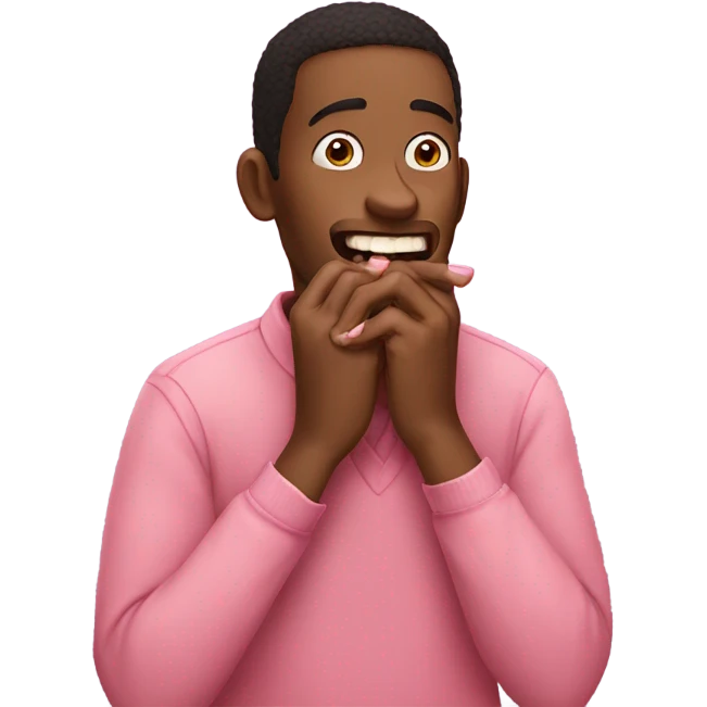 guy biting his nails with long pink nails emoji