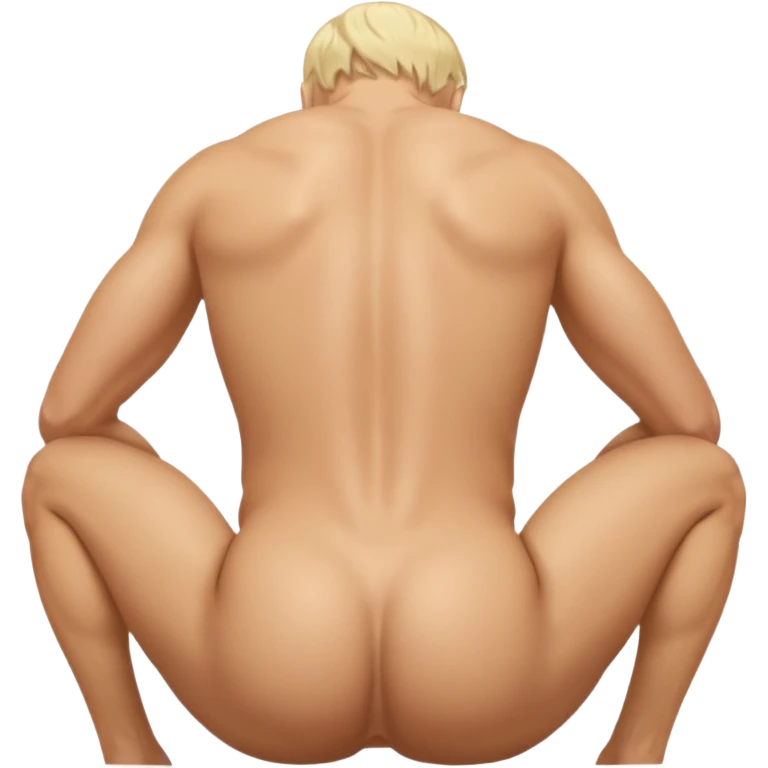 Blonde, white, Naked man, spreading butt cheeks, bent over, exposed ass hole, testicles, balls, looking back at camera emoji