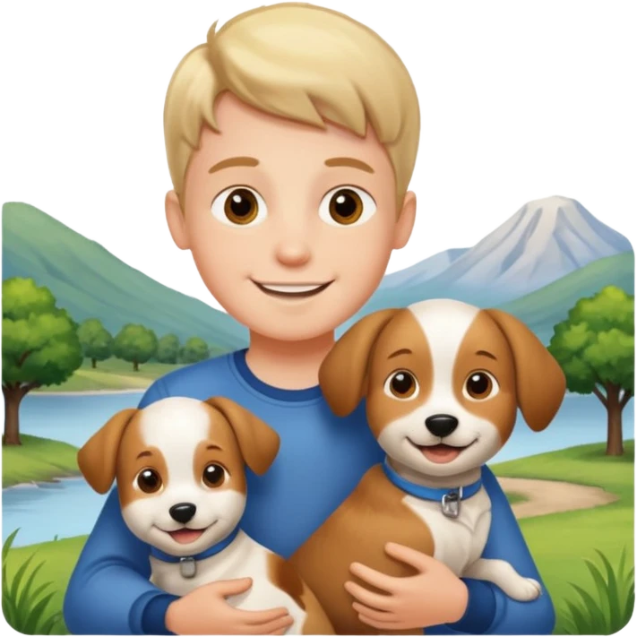 smiling boy with dog outdoors emoji