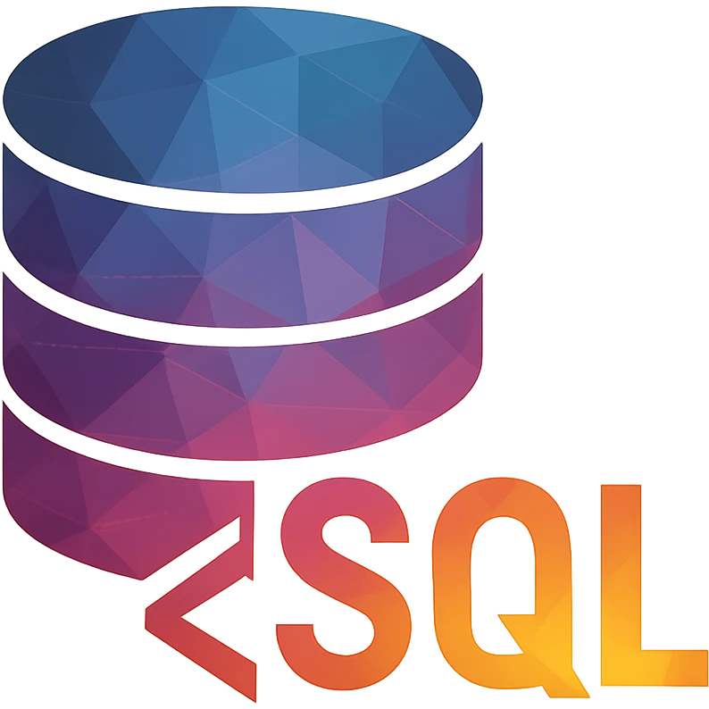 polygonal low-poly style database icon with SQL code symbols emoji