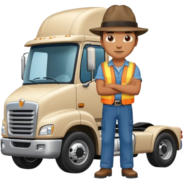 Kamyon şoförü Yarı Kamyon Karikatür çizimi kamyon yan dursun şoför de dışarda yanında olsun emoji