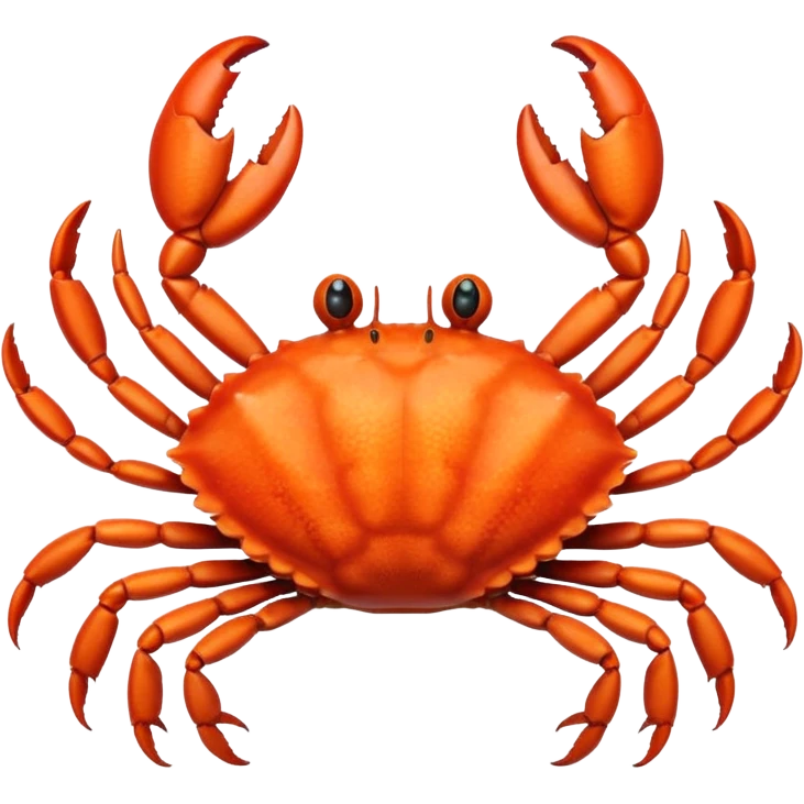 A high-resolution digital illustration of a crab, semi-realistic style. The crab is shown head on with a big smile  emoji