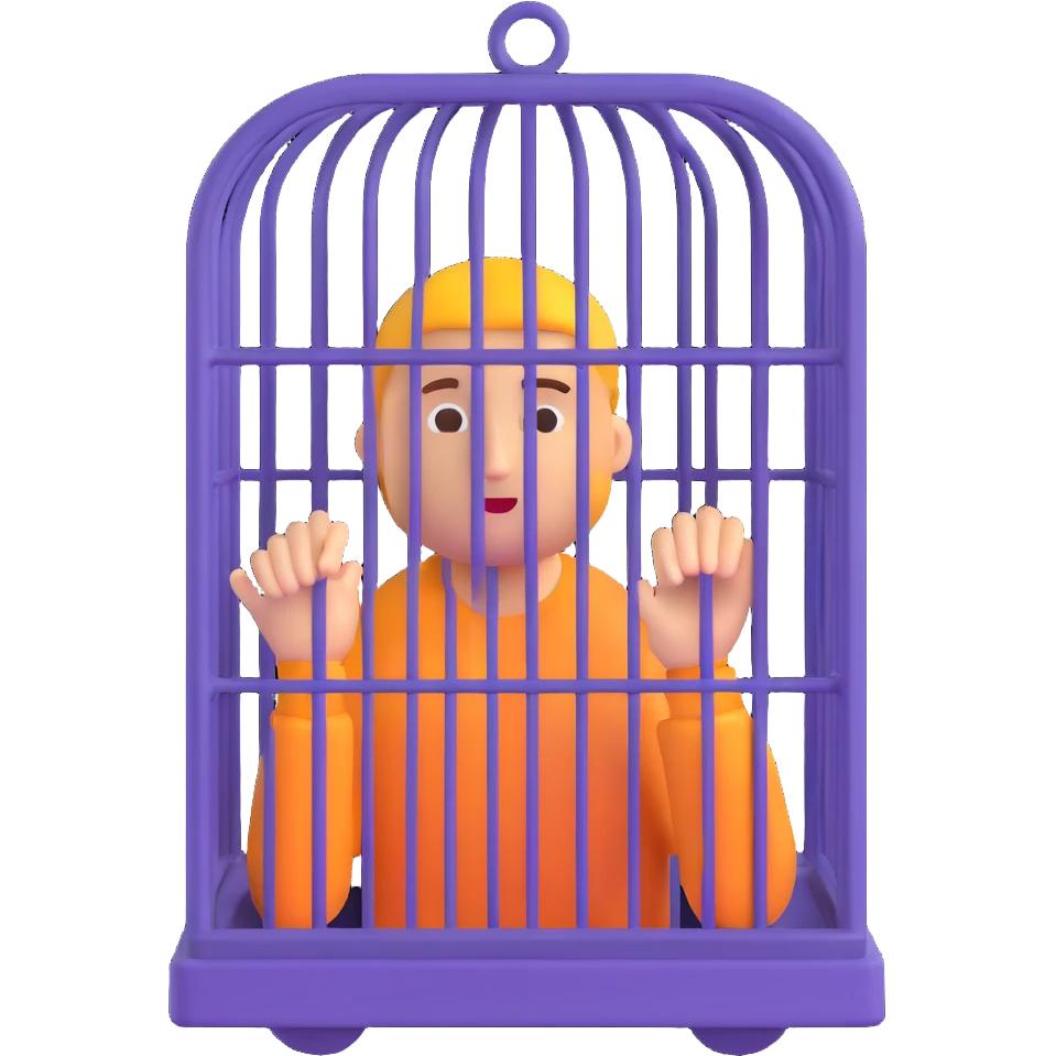 a person inside a cage with several spectators watching, 3D emoji style emoji