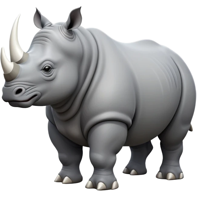 cinematic-rhino-full-body-standing-emoji,white horn, slate grey skin -massive-body-poised-powerfully,-thick-horn-curving-slightly-forward,-head-tilted-dramatically,-rough-grey-hide-covered-in-dust,-simplified-focused-features, emoji