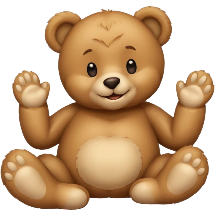 teddy bear lying on belly, chin resting on paws, looking up with a smile, emoji style, text: 'so sweet of you.' emoji