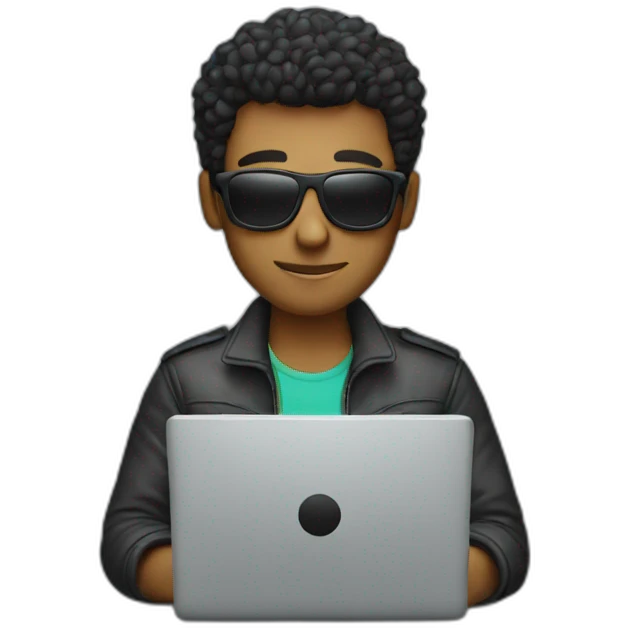 male using a laptop with sunglasses emoji