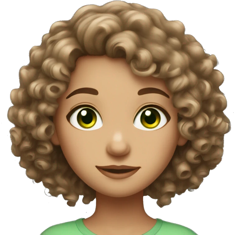 Beautiful girl with curly brown hair and green eyes emoji