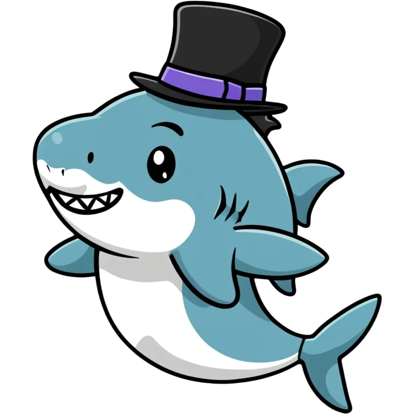 cartoon shark wearing a top hat emoji