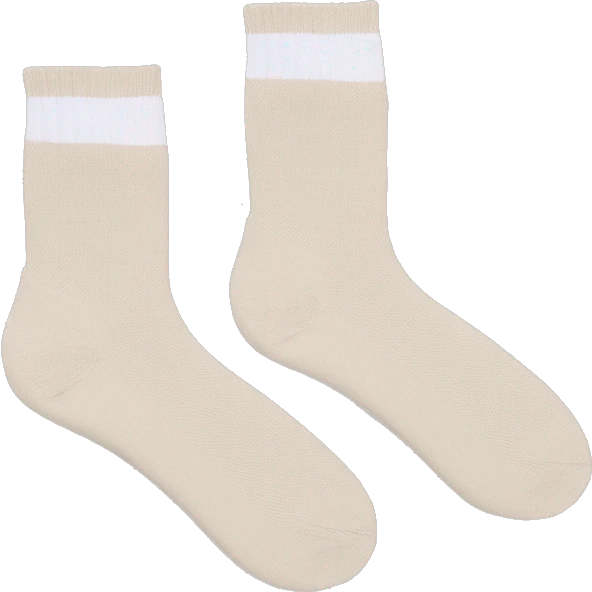 Pilates socks with sticky patch on the bottom in beige and white color combination emoji