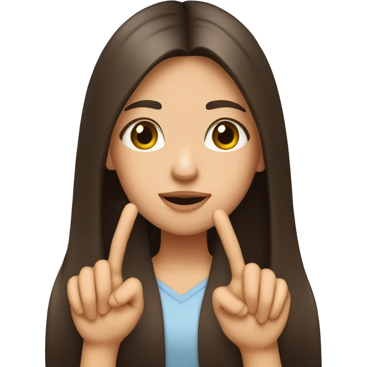 Brunette long straight hair girl, brown eyes, sending a kiss and doing heart hands  emoji