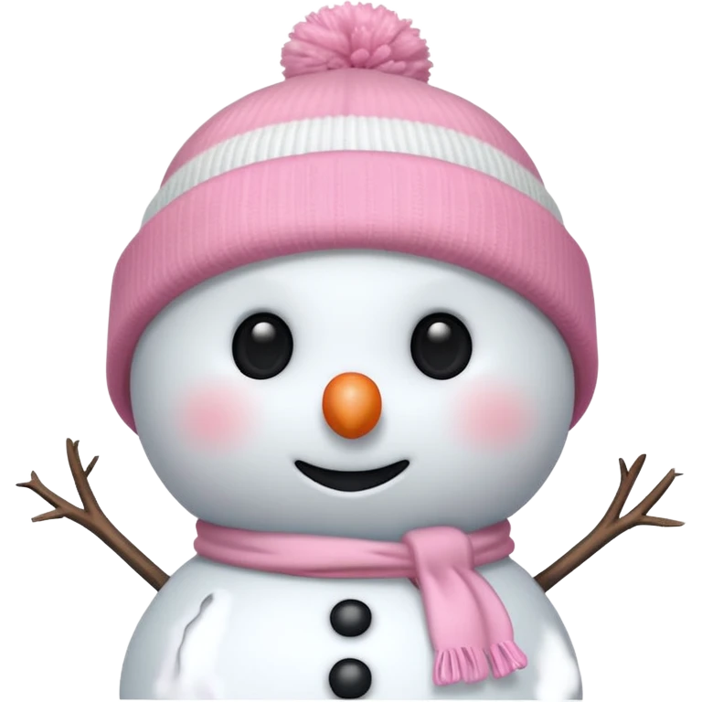 cute white and light pink snowman up close wearing beanie emoji