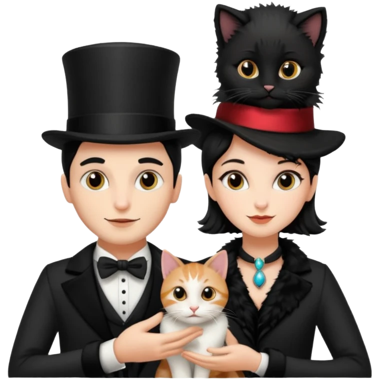 magician couple and their pet cat emoji