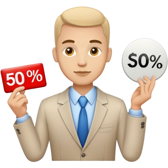 Salesman holding discounts sign emoji