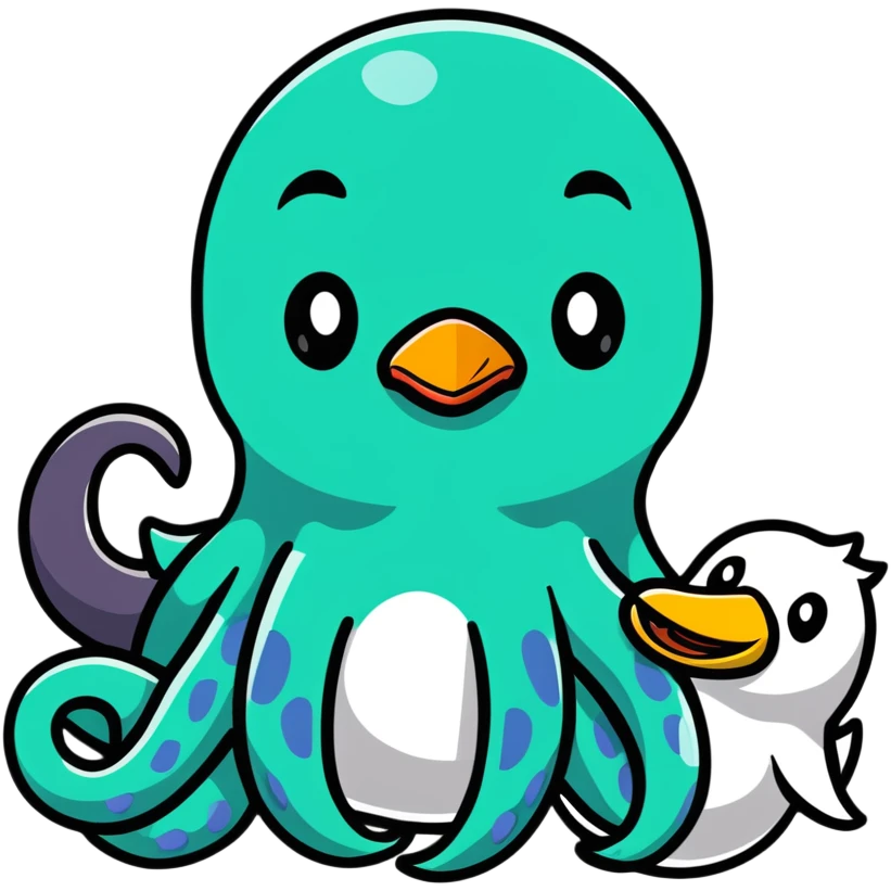 An octopus with penguin body and duck head emoji
