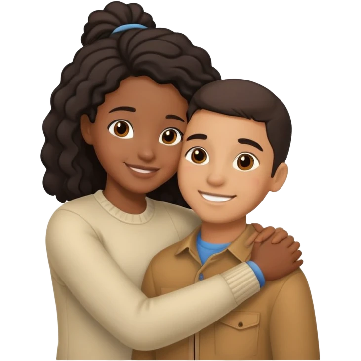 black girl and hispanic boyhugging couple emoji